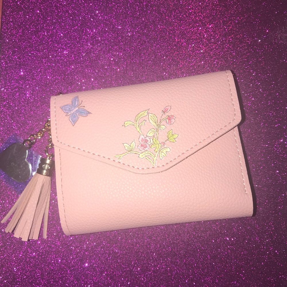 Pink trifold wallet with Free initials